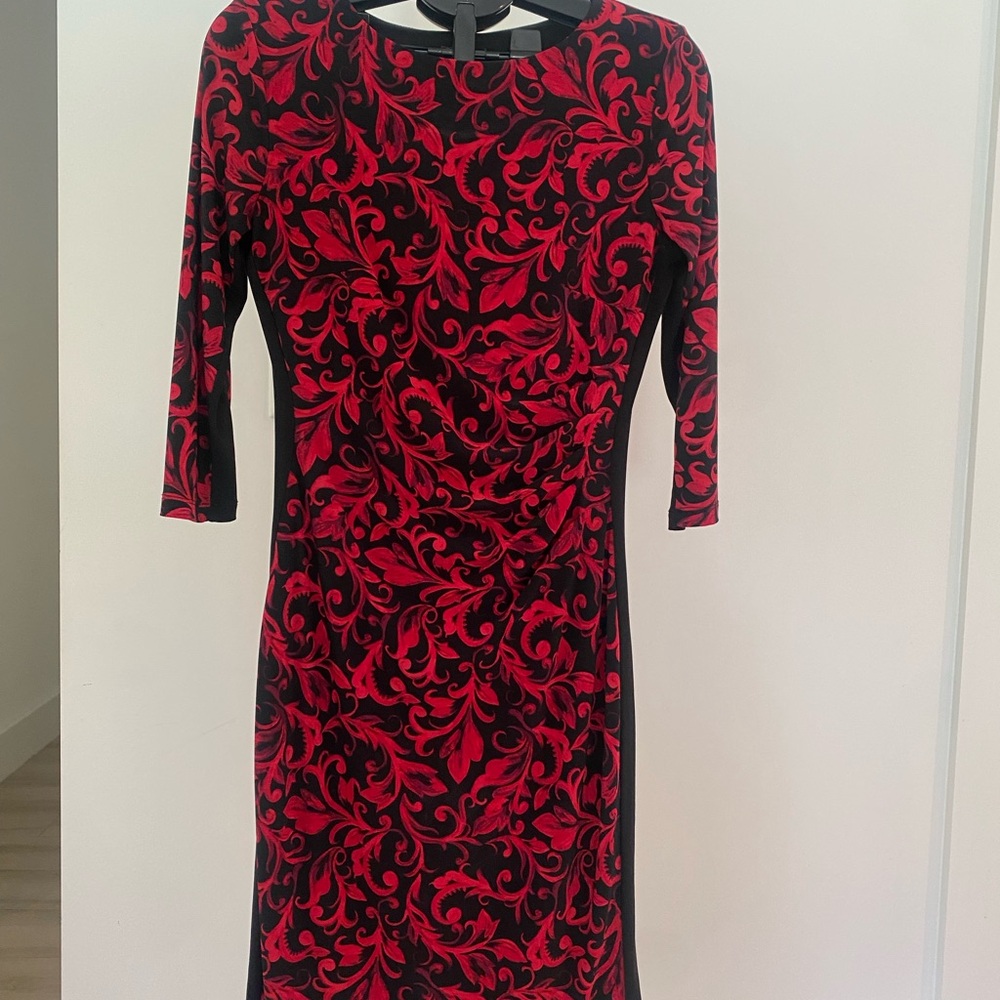 Anne Klein Black Dress with Red Floral Pattern